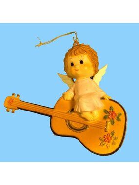 Angel On Guitar Christmas Ornament Vintage Hong Kong Musical Gift Musician